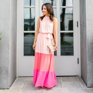 CeCe Colorblock Pink Peach Maxi Dress